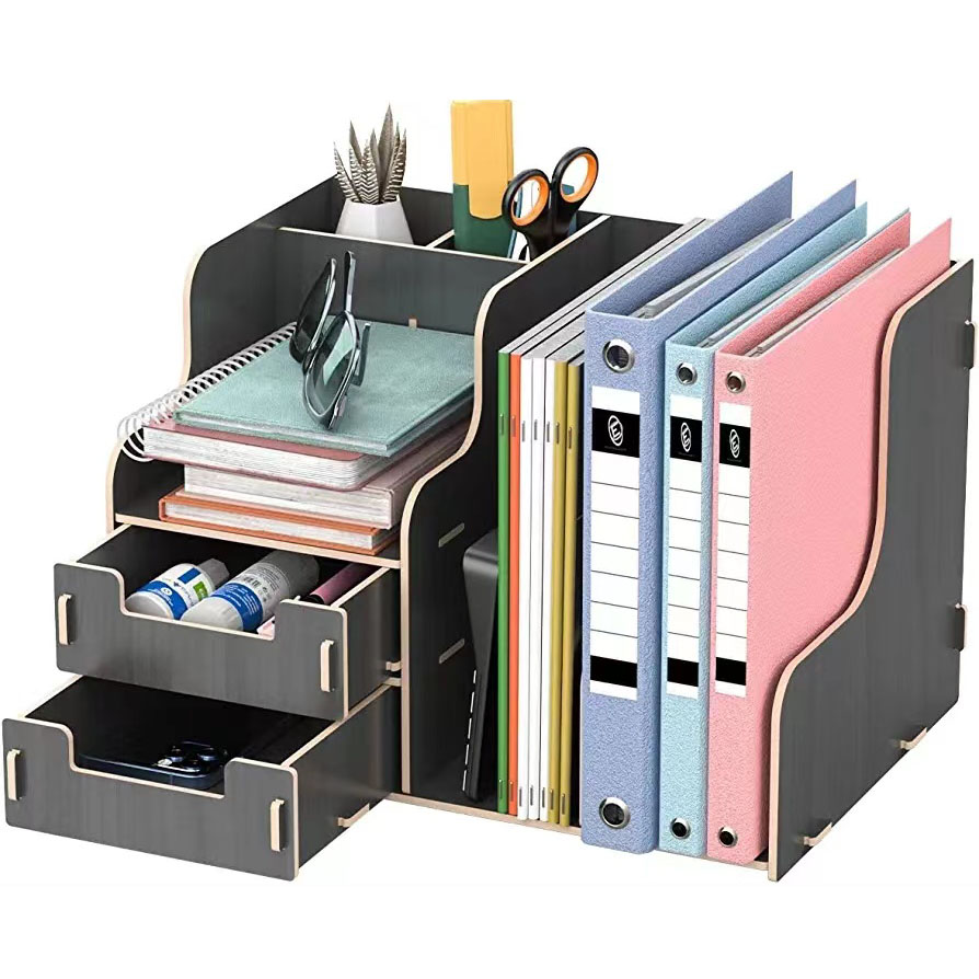 Multi-Level Stackable Desk Organizer with Drawers Space-Saving Workspace Solution