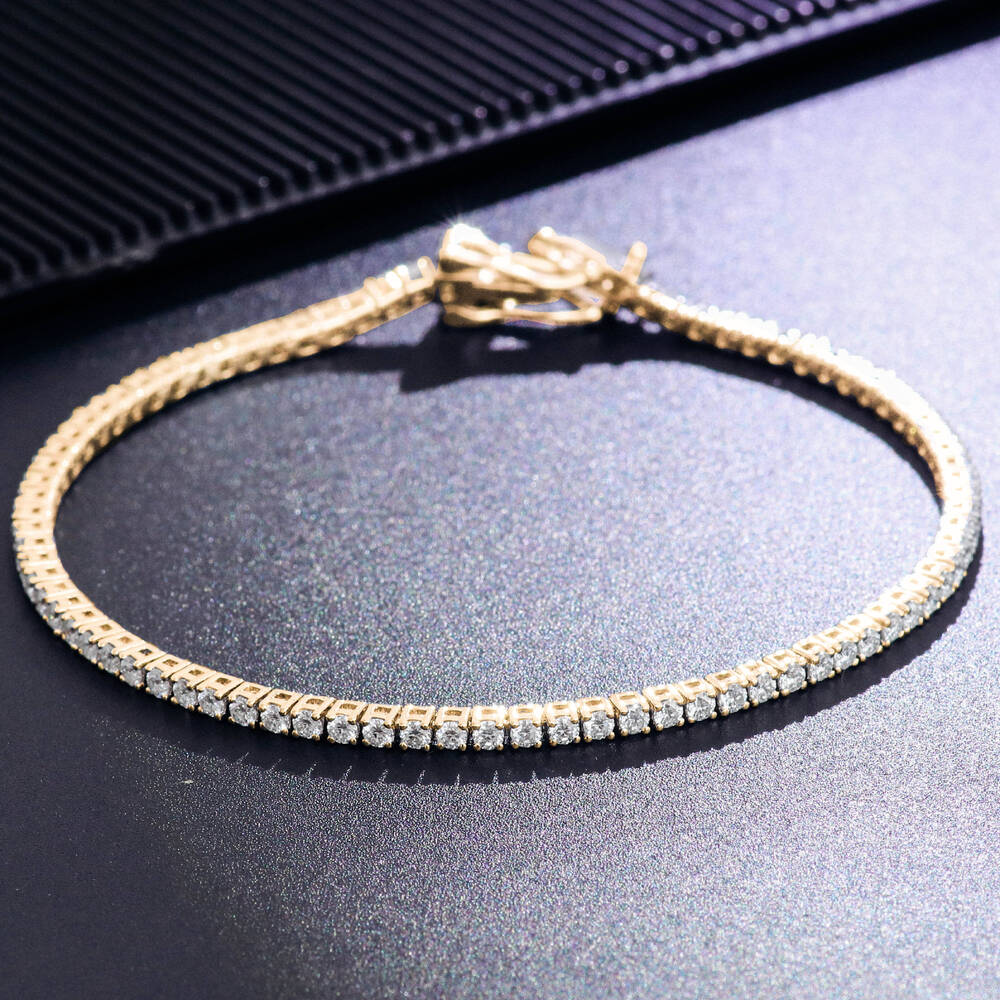 Real 18K Solid Gold 2mm Tennis Bracelet Moissanite Diamond Tennis Chain 69 Inch Iced Out Tennis Bracelet for Women and Men