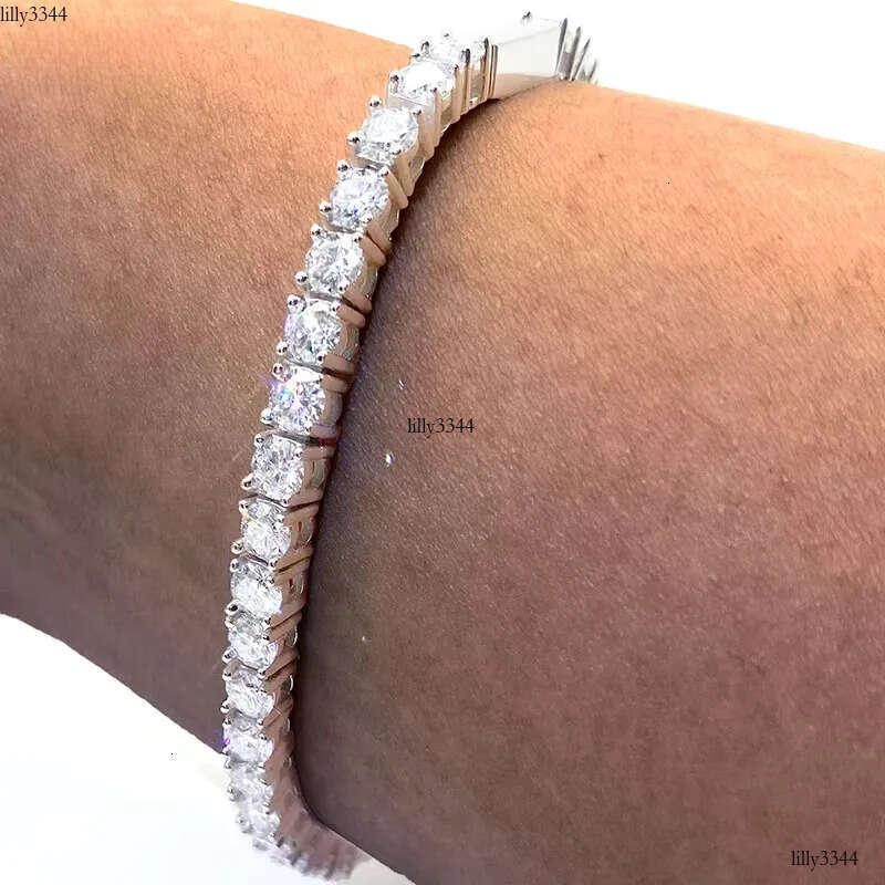 Iced Out 4mm VVS Moissanite Tennis Chain Sterling Sier Bracelet Men Women Charm Dia Jewelry