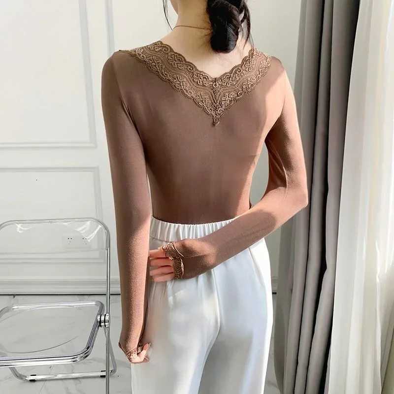 Autumn Long Sleeve Shirt Spring Lycra Thermal Underwear Basic V Neck Tshirt Underwear Woman Top Thin Blouse Female Clothing T251018