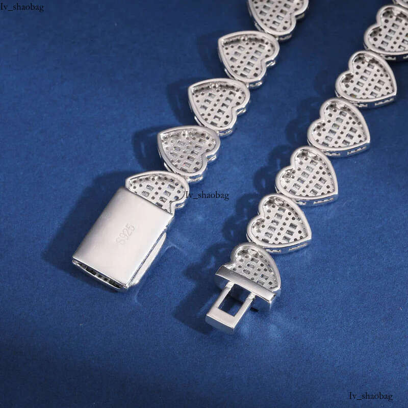 Dropshipping Hip Hop Jewelry 13mm Sterg Sier VVS Moissanite Dia Iced Out Heart Shape Tennis Chain Necklace