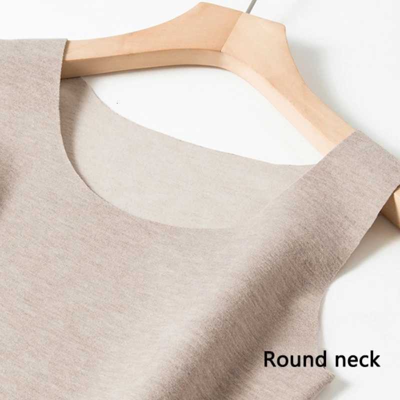 Autumn Winter Wool Silk Warm Vest Heating Thick Seamless Women Underwear Tshirt Sleeveless Tops Solid Thermal Casual Nightwear T251018