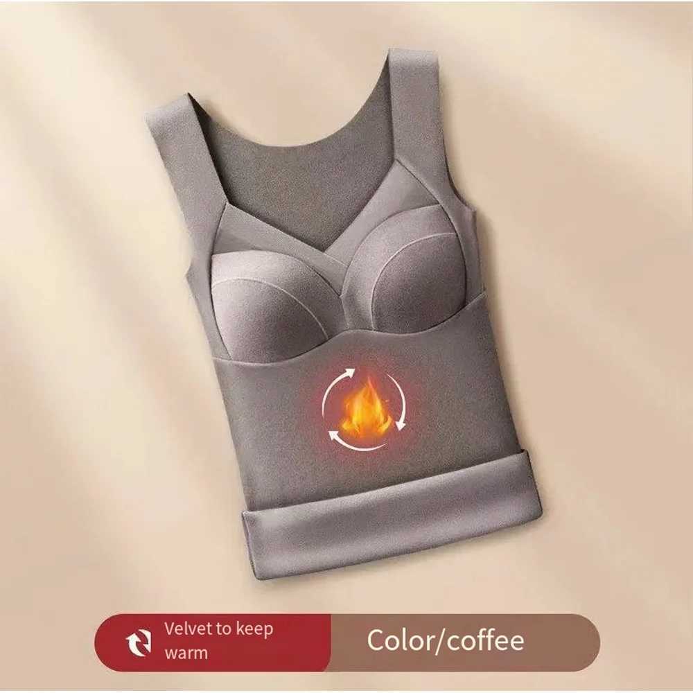 2pcs Autumn Winter Seamless German Velvet Thermal Vest For Women Fixed Integrated Chest Pad Bottoming Thermal Women Underwear T251018