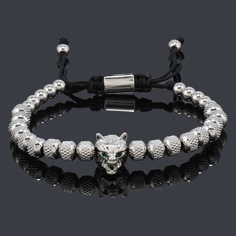 Luxury Stainless Steel Beads Wolf Charms Man Bracelets Woman Hand Jewelry Couple GiftL251018 H260129