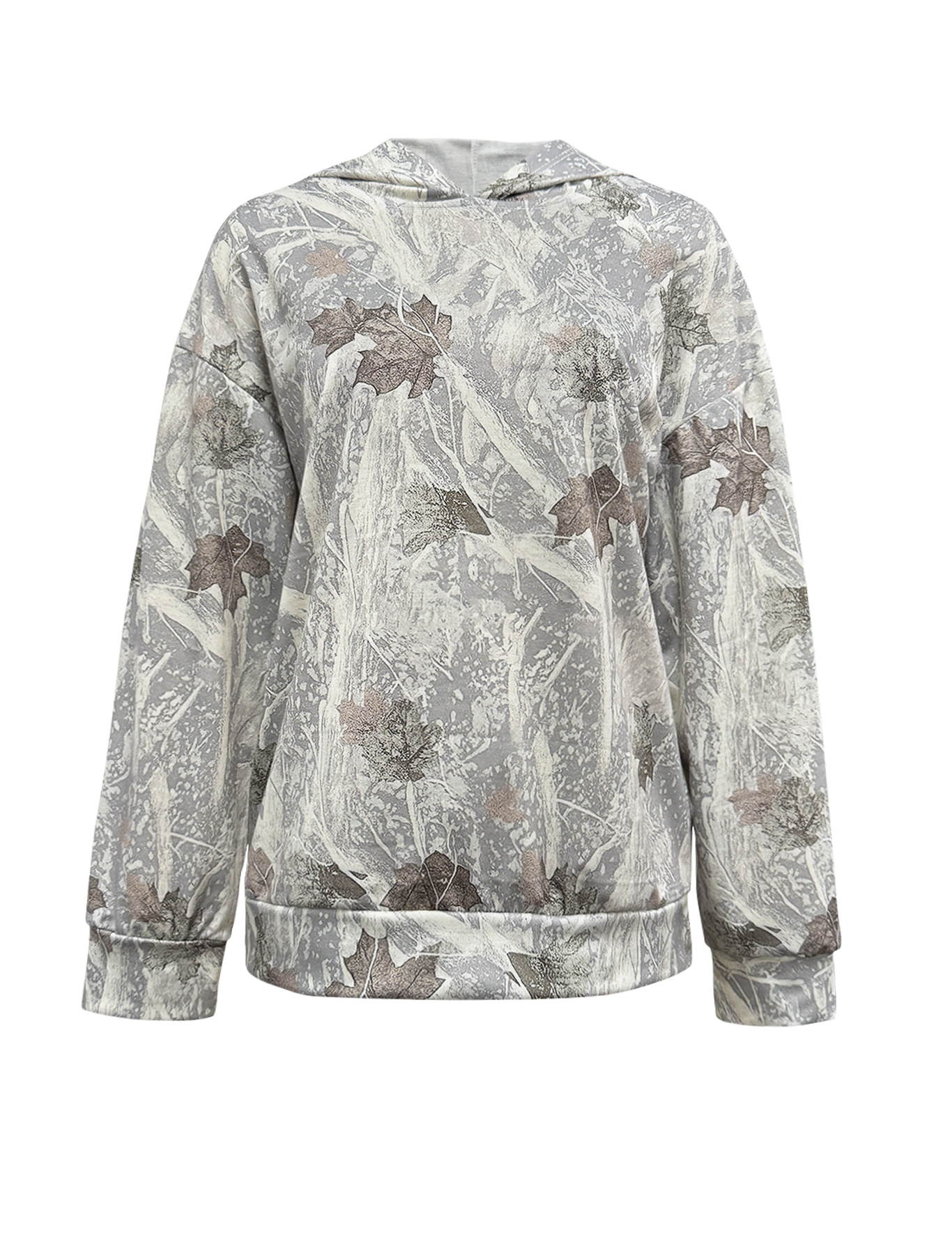 Women's Autumn Winter Leaf Print Hoodie - Casual Fashion Versatile Pullover Sweatshirt-CF55210