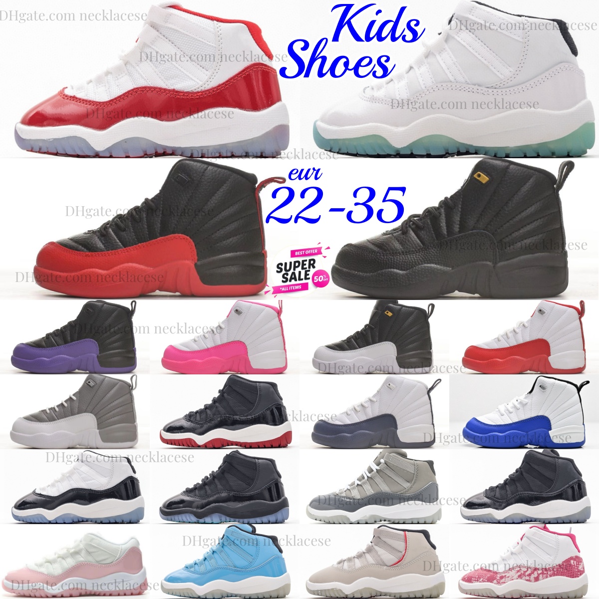 Kids Shoes Basketball Toddler Sneakers Cherry Designer Boys Girls Purple Youth Black White Taxi Trainers Baby Children Playoffs Blue Pink Flu Gym Red Grey eur 22-35
