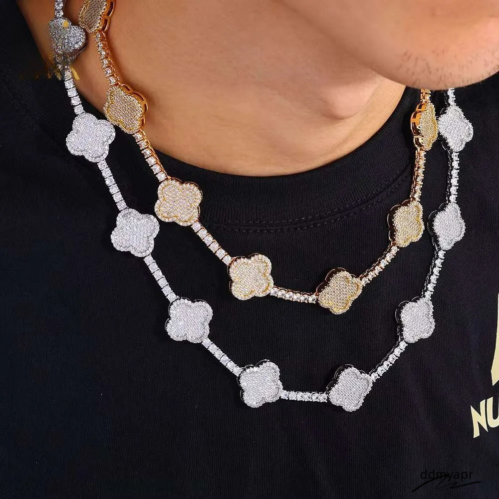 Hip Hop Fine Jewelry Four-Leaf Clover Tennis Necklace Women Gold Plated 3A Zircon Iced ddmyApr Out Bling Dia Chain