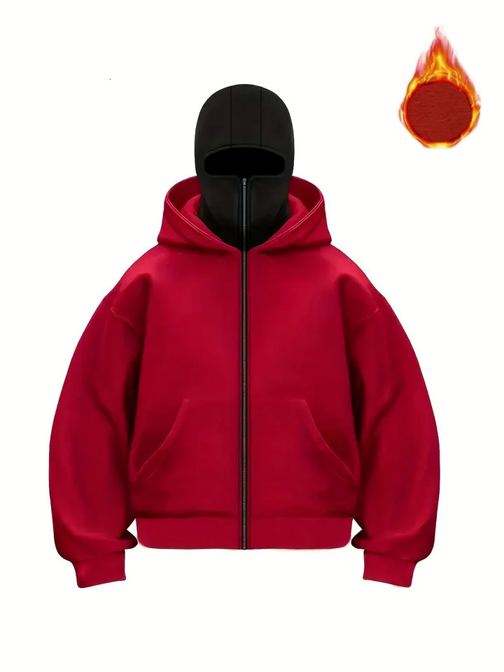 Mens Balaclava Zip Hoodie Winter Warm Casual Sweatshirt with Hooded Face Mask Zipper Sports Jacket Outdoor Activities 251010CJ