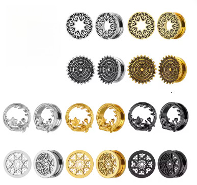 2PCS Stainless Steel Flower Hollow Out Ear Gauges Ear Plugs Tunnels Piercing Women Body Jewelry Hypoallergenic