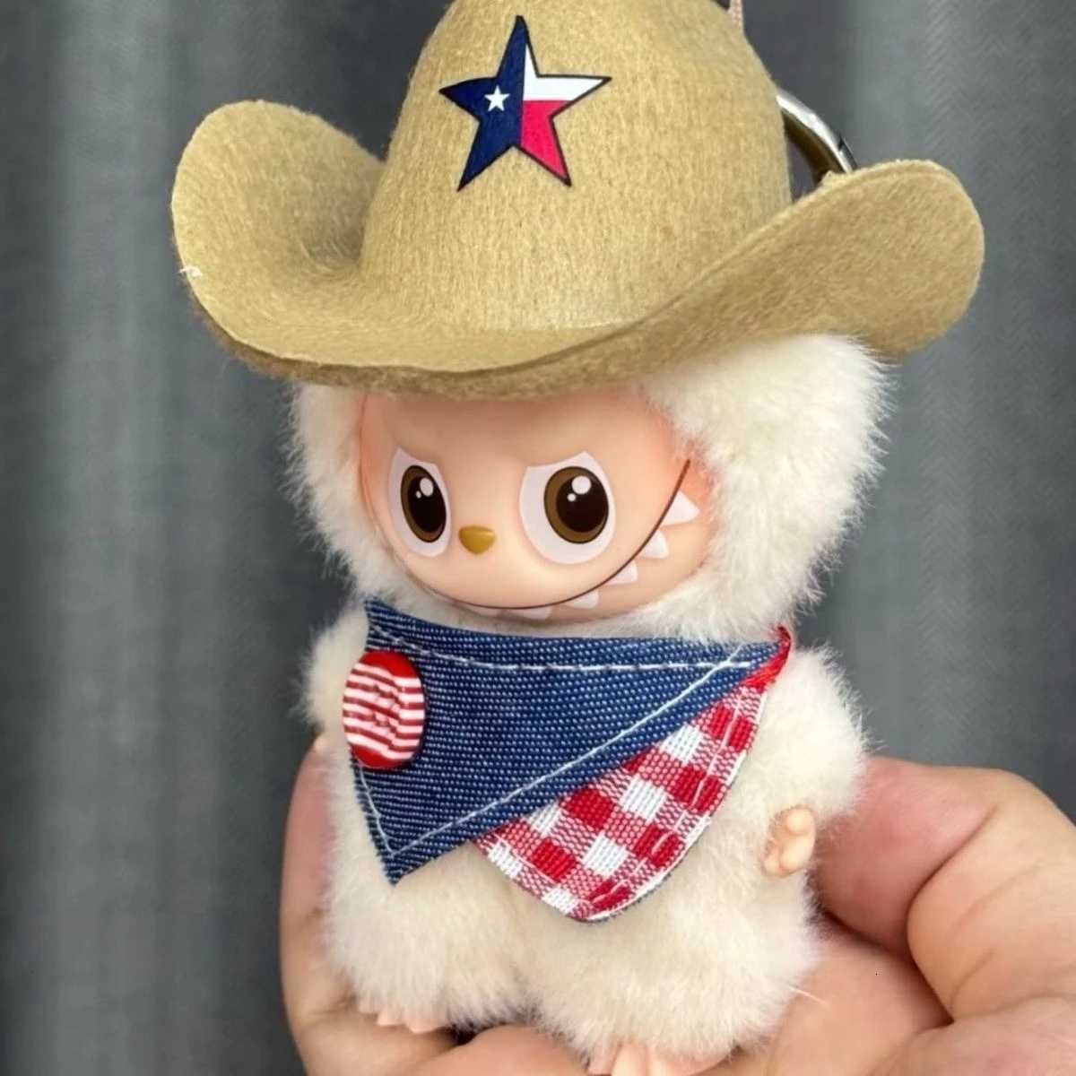 Ropa Labubu Cowboy Set Hat Bib for 105cm Labubu 40 The Monsters Pin for Heart Password Doll Clothes Outfit AccessoriesT251018