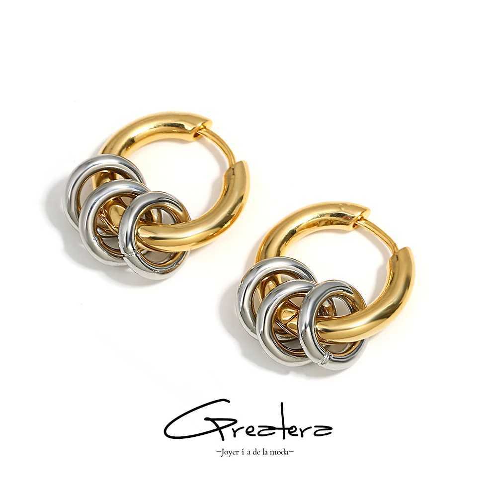 Greatera Two Tone Ring Huggie Earrings for Women Gold Plated Metal Geometric Round Circle Hoop Earrings Minimalist Jewelry Y251018