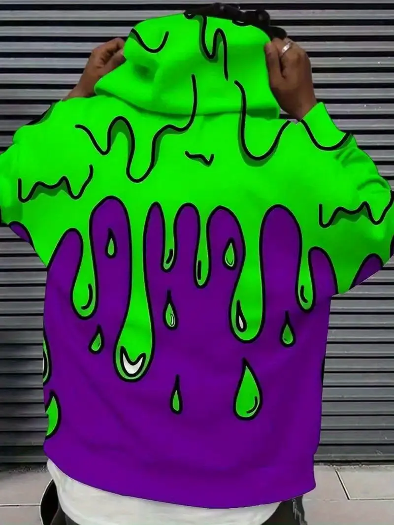 Men's Oversized Dripping Graphic Hoodie - Streetwear Casual Sweatshirt 2-2-2