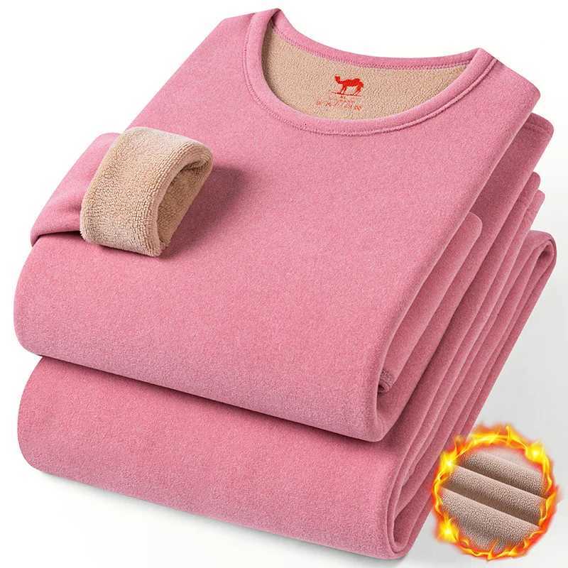 FW24 Upgraded Women super thicken Camels wool thermal underwear sets O neck fleeced wool thicken cold long John for winter wear T251018