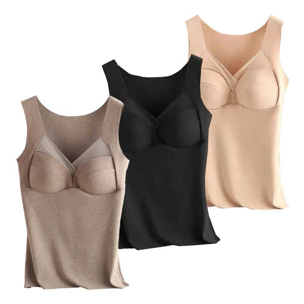 2pcs Autumn Winter Seamless German Velvet Thermal Vest For Women Fixed Integrated Chest Pad Bottoming Thermal Women Underwear T251018
