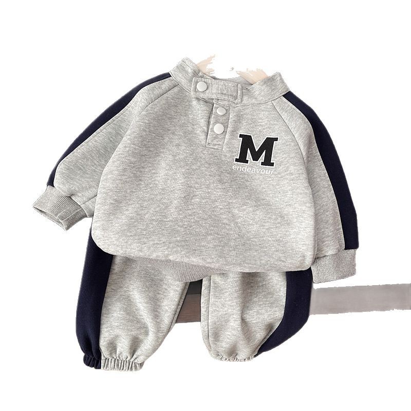 2025 Spring New Boys' Color blocked Letter Hoodie Set, Boys' Baby Sports Pants Two piece Set free shipping