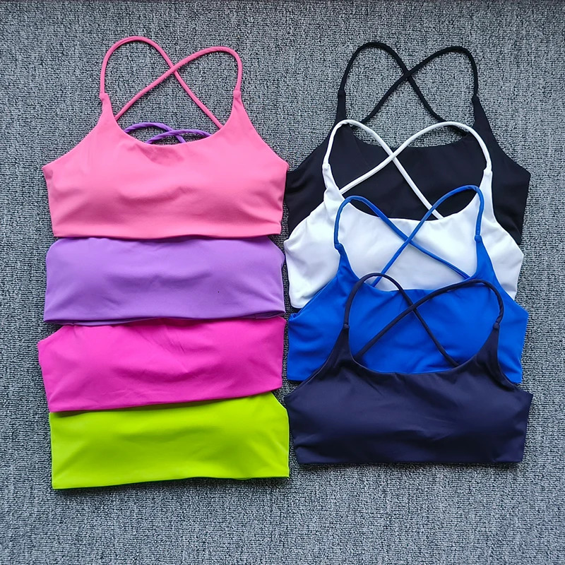 Solid Color Support Women Fitness Bra Yoga Vest Gym Sport Top Hollow back Push With Chest Pad Four Shoulder Straps Crossback 251018