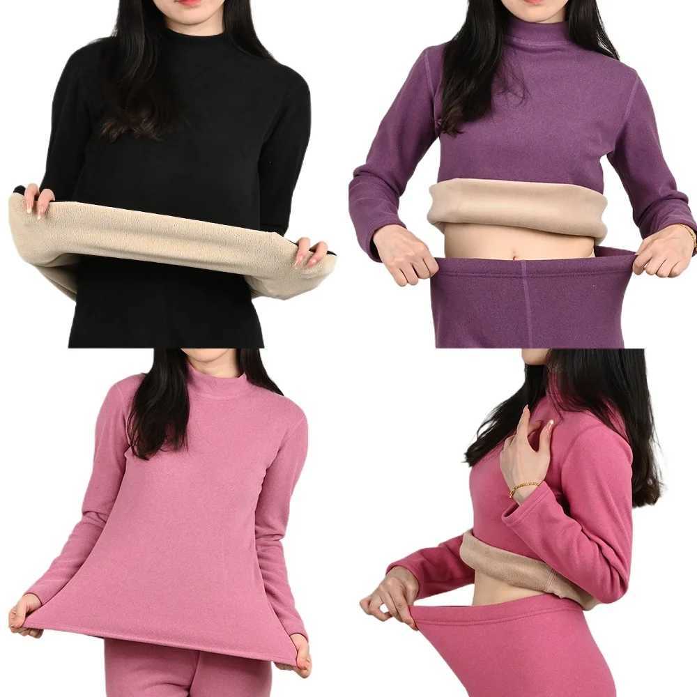 Women Thermal Underwear Sets Midhigh Collar Winter Warmth High Stretch Base Thick Velvet Tops Trousers Autumn Clothes Pants T251018
