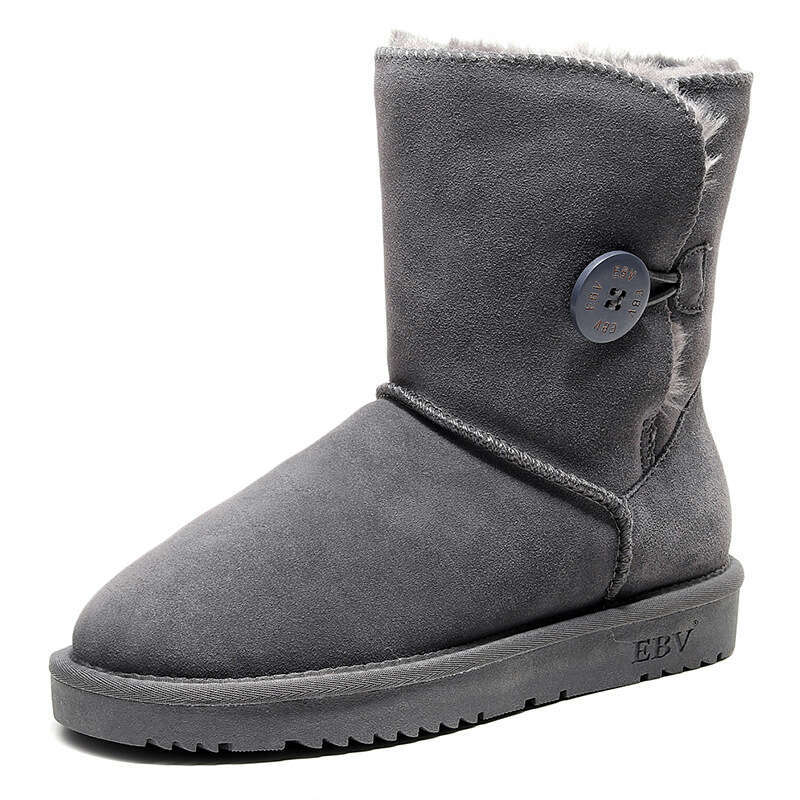 luxury shoes Snow Boots for Women, Cowhide Mid-Calf Boots, Fashionable, Warm, Thickened, Fleece-Lined, Non-Slip, Cute Sheepskin Integrated Cotton Shoe