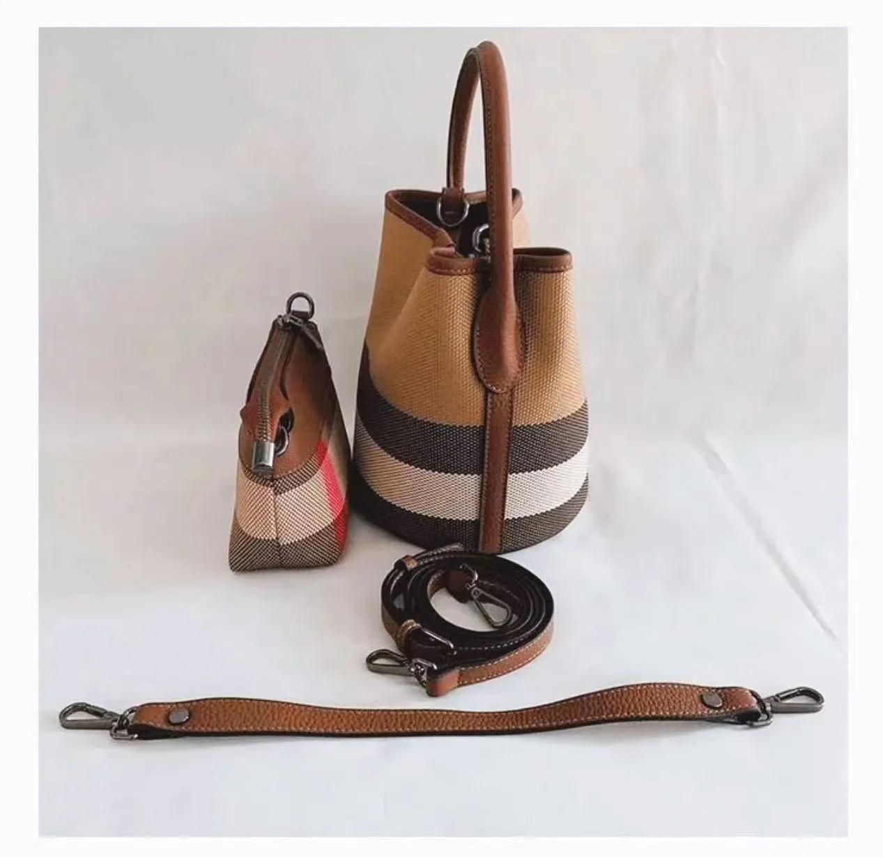 designer bag Canvas Genuine Leather Women Fashion Barrel Bucket One Shoulder Crossbody Bags Female Purses And Handbags Ladies Bag