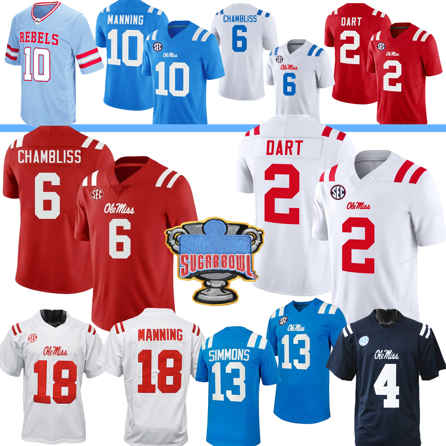 Ole Miss Rebels College Football Jersey Luke Hasz Austin Simmons Suntarine Perkins Jaxson Dart Kewan Lacy Wallace III Odom Metcalf Braxton Gushiken Corral Diggs