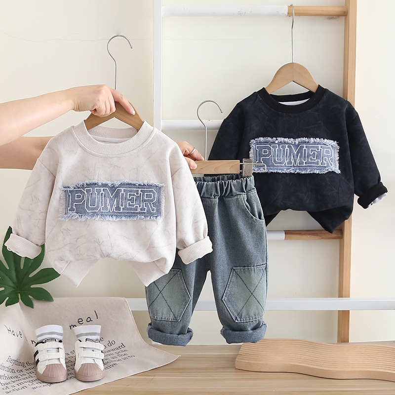 Boys' Spring and Autumn Hoodie Set 2025 New Fashionable Boys' Baby Autumn Letter Patch Long Sleeve Two Piece Set free shipping designer