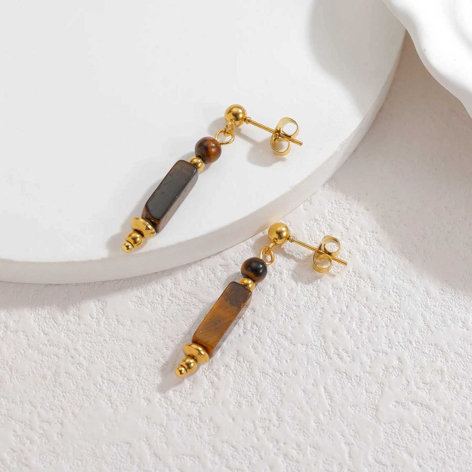 Kissmoon Vintage Ethnic Style Maillard Brown Pillar Earrings Stainless Steel for Womens Daily Wear Autumn Winter Jewelry Gift Y251018