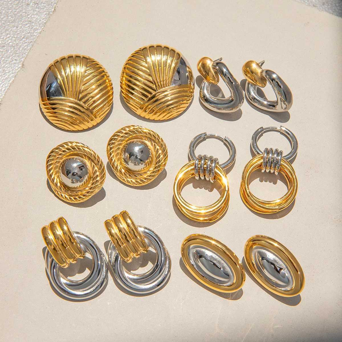 Uworld Gold Color And Silver Color Tone Earrings Fluted Square Fan Mixed Metal Earrings Two Tone Art Deco Revival Modernist Stat Y251018