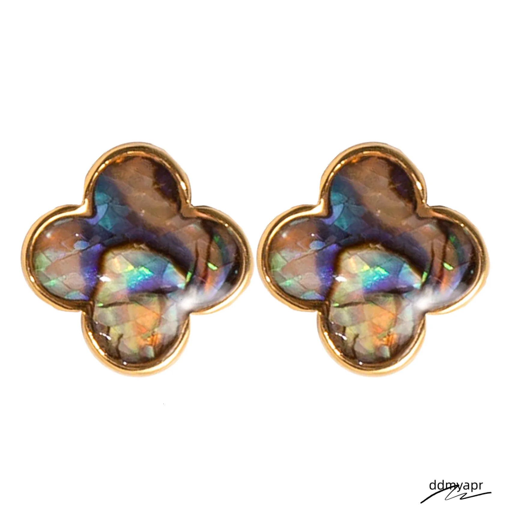 Abalone ddmyApr Shell Clover For Women - Natural Style Fashionable Sier Needle Dangle Earrings