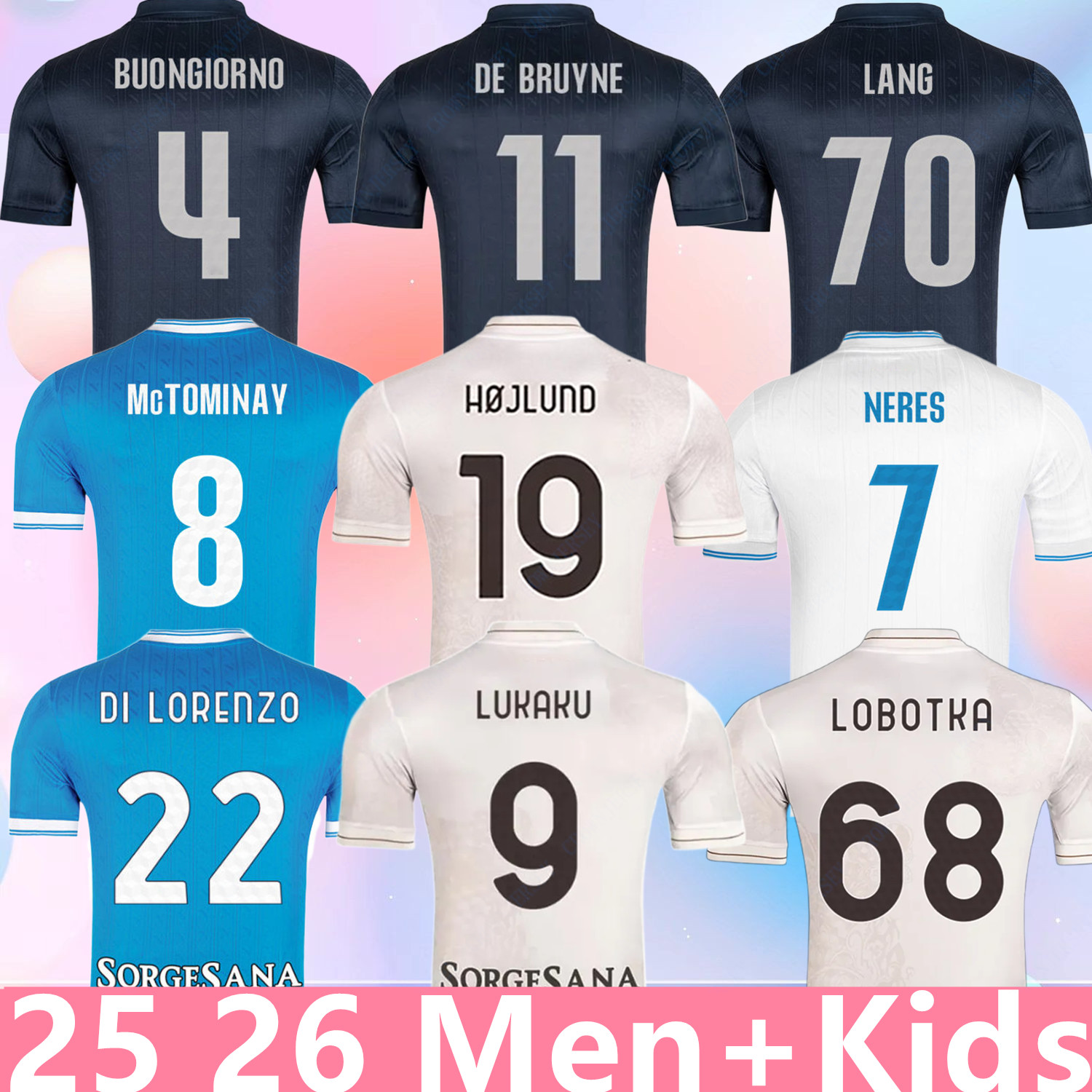 2025 2026 LUKAKU Soccer Jerseys KVARATSKHELIA DI LORENZ0 McTOMINAY NERES da calciatore 25 26 Player Vest Training Football shirts Kids Kits sets