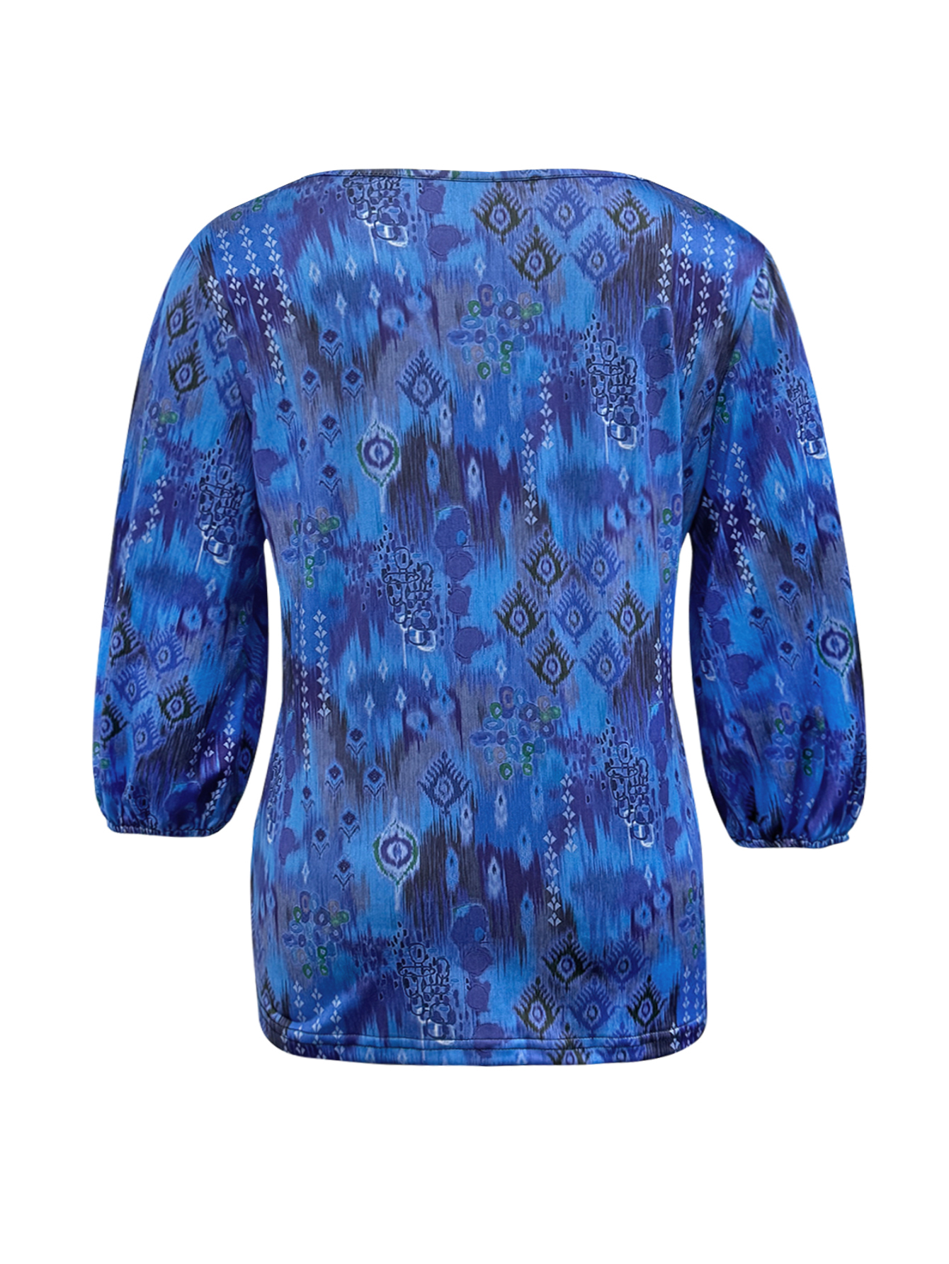 Women's Plus Size Retro All-Over Printed Long Sleeve Top - Casual Versatile Blue T-Shirt-YL25248