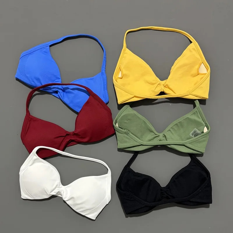 Histello Sports Strappy Bra Women Yoga Tank Bra Seamless High Support Fitness Workout Top Running Exercise Halter Gym Bras 251018