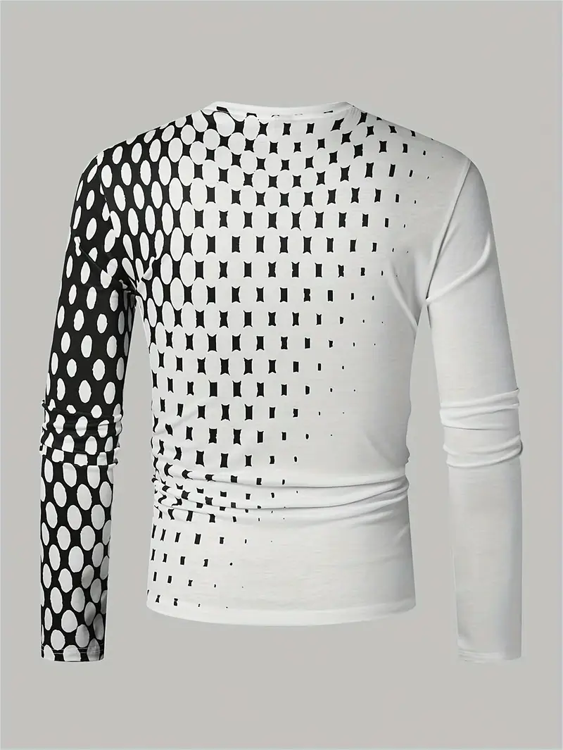 Men's Geometric Gradient Print Long Sleeve Tee - Casual Streetwear Top 2-4-2