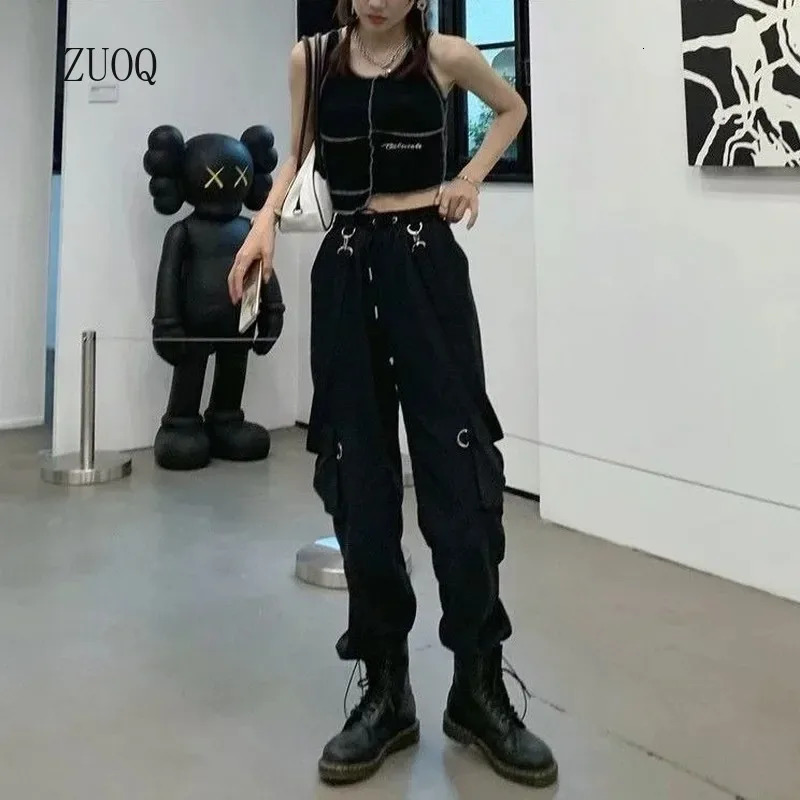 Harajuku Goth Jogging Cargo Pants Women Streetwear Black High Waist Solid Color Oversized Pant Casual Trousers Female 251017