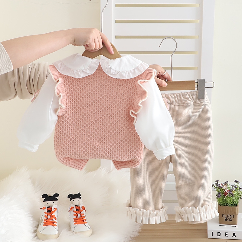 Girls' Spring Set 2025 New Fashionable Baby Pants Spring and Autumn Children's Little Rabbit Sweater 3-Piece Set