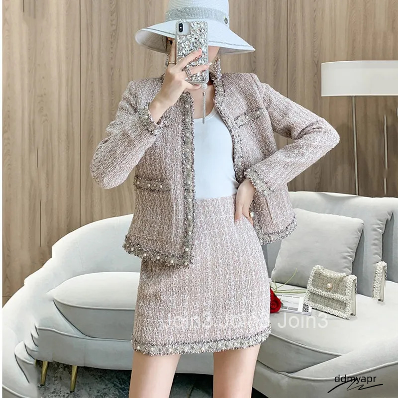 Elegant Tweed Set: Women's Woolen Coat ddmyApr Skirt Two-Piece Outfit For Autumn And Winter