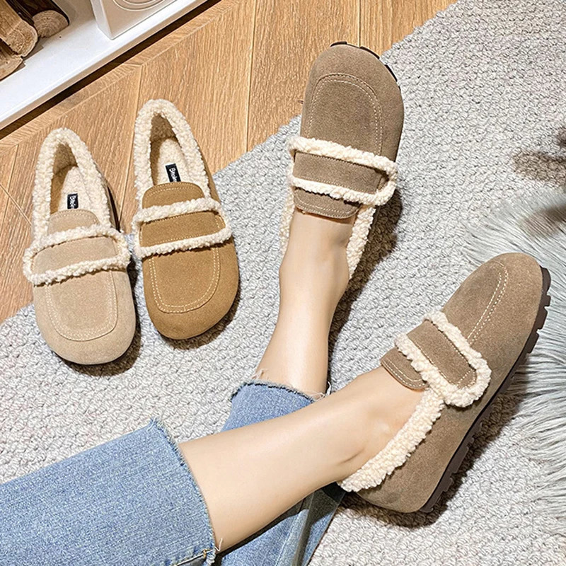 Faux Suede Flats Women Lambswool Loafers Winter Warm Cotton Shoes Ladies Platform Fleeces Mocasines Female Sheep Fur Boots 251013