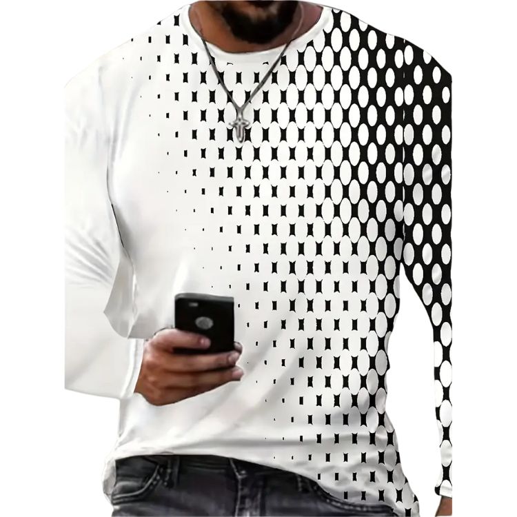 Men's Geometric Gradient Print Long Sleeve Tee - Casual Streetwear Top 2-4-2