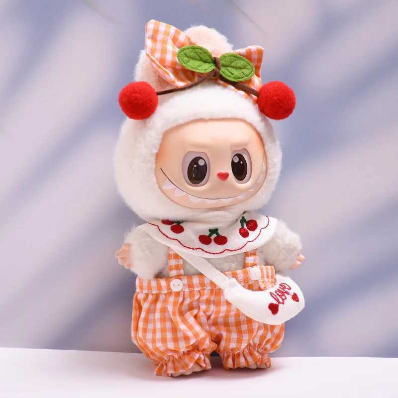 New For Labubu V1 V2 V3 Checked Cherry Skirt Set for Ropa Labubu Doll Outfit AccessoriesT251018