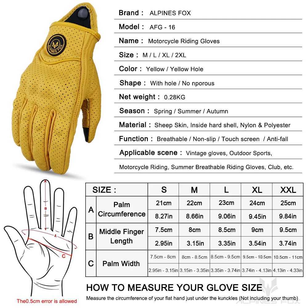 Vinatge Goatskin Motorcycle Gloves Summer Men Yellow Retro Leather Motorcyclist Guantes Motorbike Motocross Glove MXXL Z251018