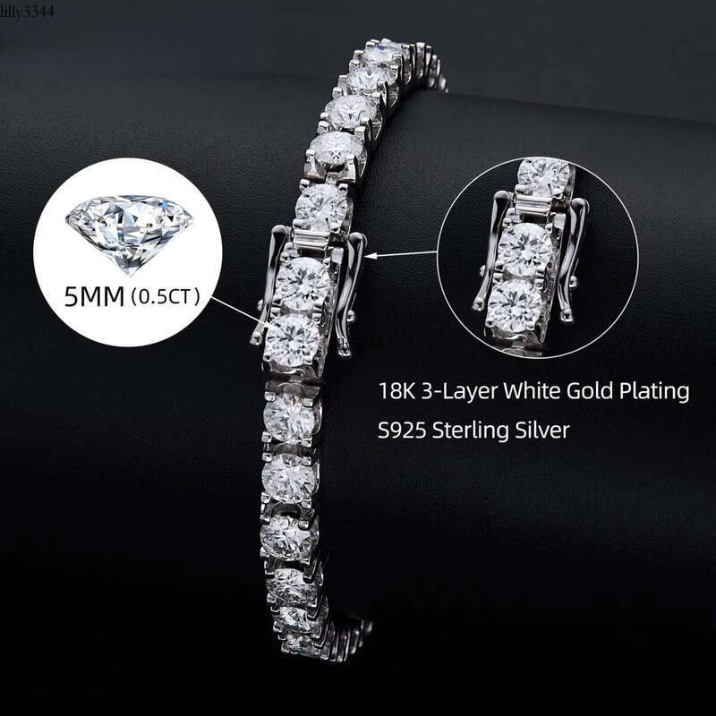 Women S 5Mm Tennis Chain Mens Sier Moissanite Bracelet Men