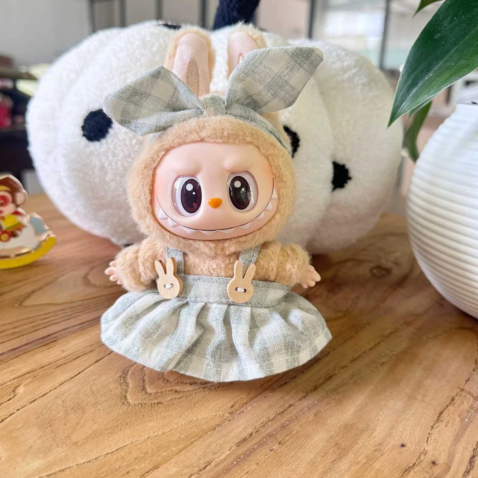 Mini Plush DollS Clothes Outfit Accessories For Labubu Idol V1 V2 sitting party Candy plaid skirt headband set Fans GiftT251018