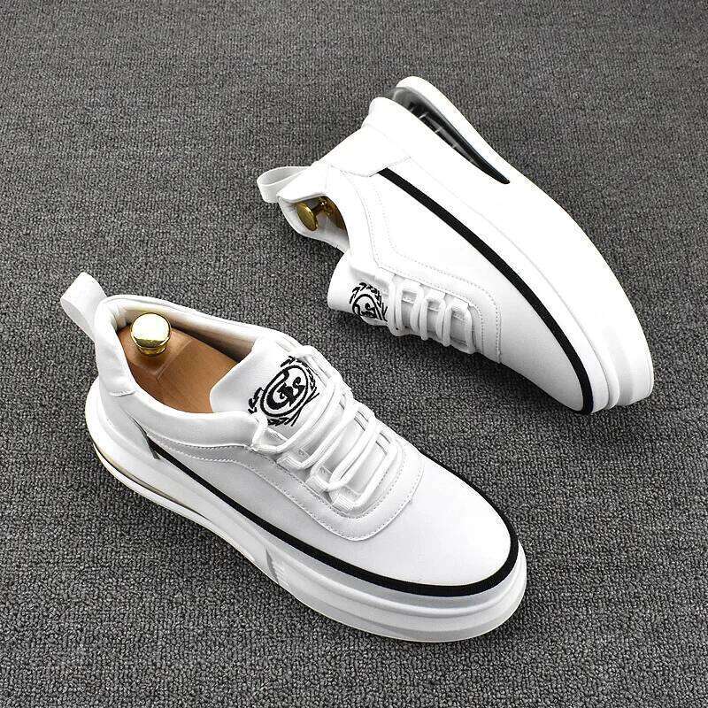 Korean style men fashion platform shoes breathable original leather shoe air cushion white sneakers comfort young streetwear man