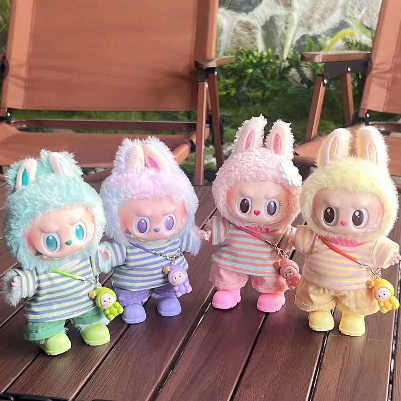 For 17cm Labubu Doll Clothes macaron Candy Striped TShirt Shorts Clothing set Labubu 30 Doll outfit designer Diy accessoriesT251018