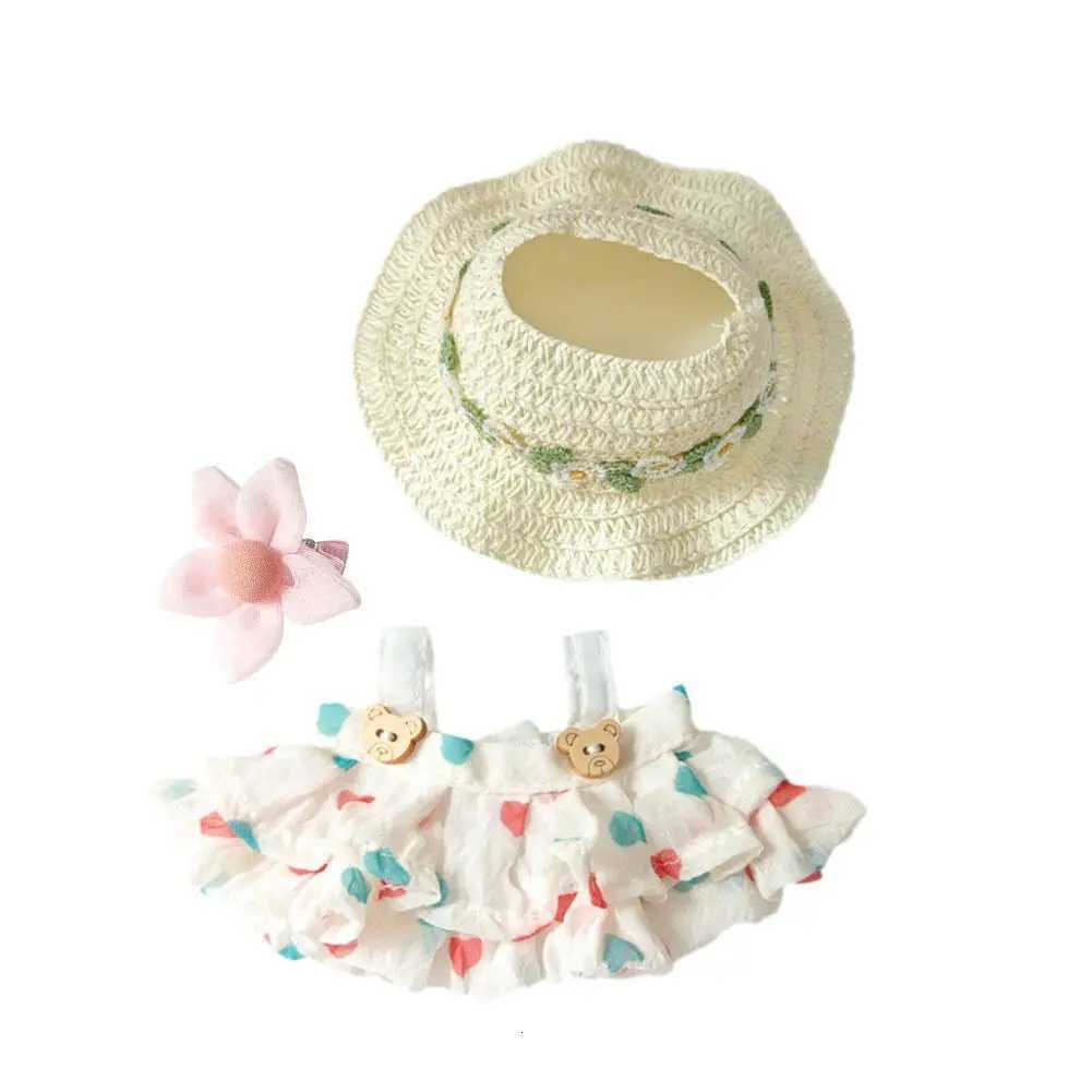 17cm Dolls Clothes For Labubu Summer Straw Hat Flowers Halter Dress Suit Cute Sweet Plush Toy Clothing Accessories For GiftT251018