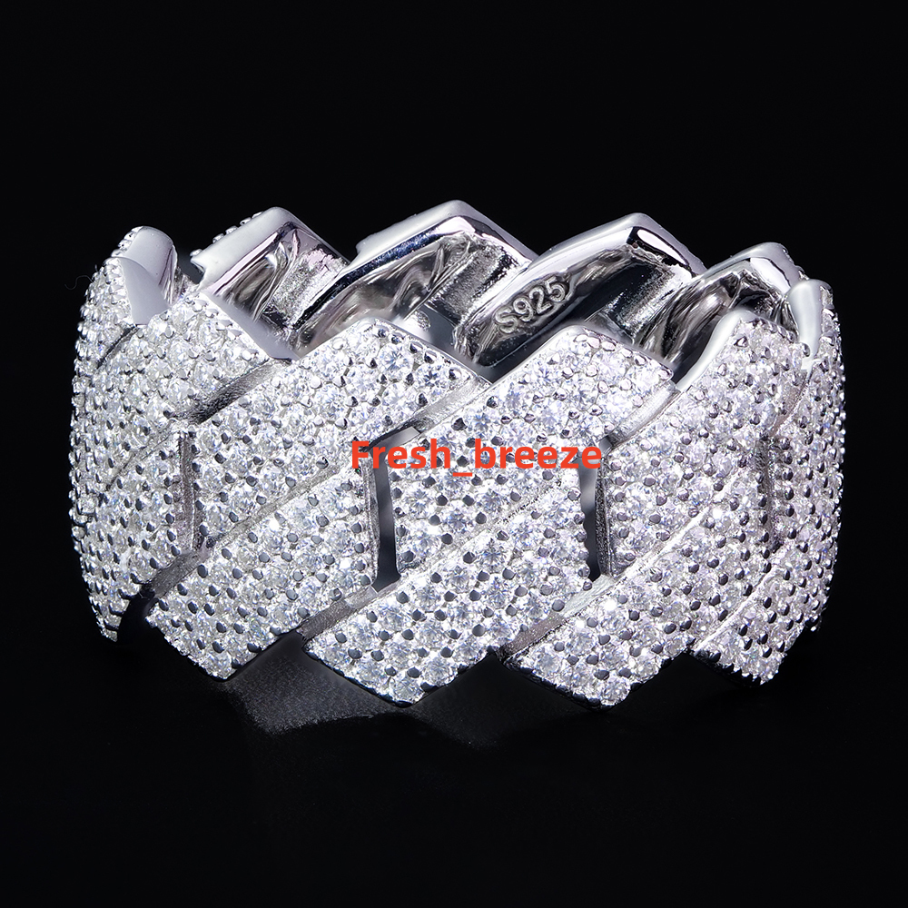 In Stock Wholesale Bulk 3 Rows Jewelry 925 Sterling Silver Gra Vvs Moissanite Mossanite Diamond Iced Out Cuban Ring Men Hip Hop