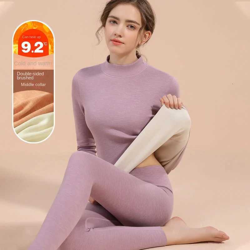 Thermal Underwear Sets for Women Midhigh Collar Winter Warmth High Stretch Base Thick Velvet Tops Trousers Seamless Lingerie T251018