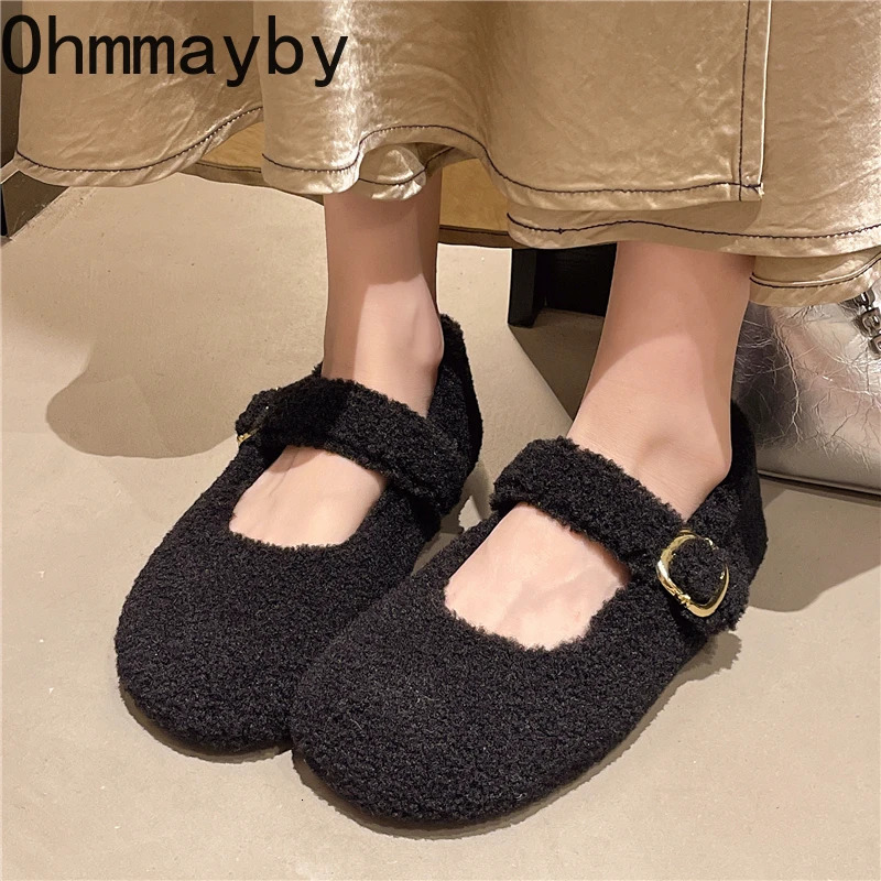 Winter Fur Women Mary Jane Shoes Concise Keep Warm Outdoor Shoes Ladies Comfort Cotton Flats Shoes 251013