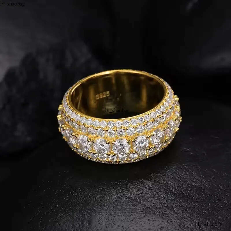 Hip Hop Iced Out Sier Pass Dia Tester 5 Rows VVS Moissanite GRA Rapper Dazzg Sparkly Eternity Band Ring For Men