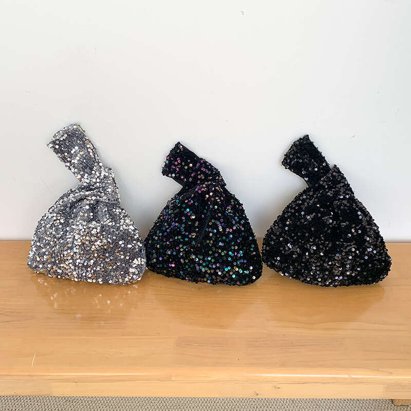 Niche Sequin New Fashion Korean Version Bucket Bag Trendy Silver Bling Handbag For Women B5