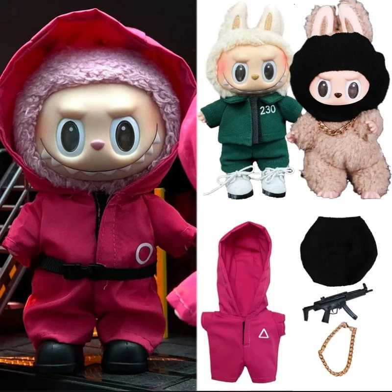 Fashion 15 17cm For Labubu Doll Luxury Jacket Clothing Toys Korean Kpop Idol Squid Jumpsuit Cool Black Mask Clothes AccessoriesT251018